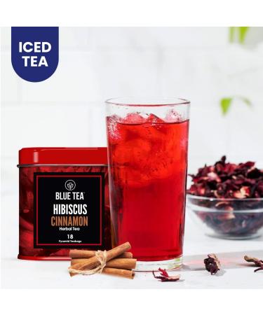 BLUE TEA - Hibiscus Cinnamon Herbal Tea - 36 Tea Bags (Pack of 2) | CAFFEINE FREE | Tangy & Spicy Tea | Gluten Free - Tin Pack - Buy Online on GoSupps.com