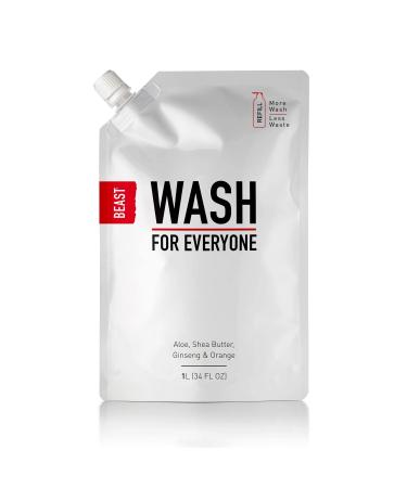 Beast Wash For Everyone All-in-1 Bodywash Refill Pouch, Large 1 Liter / 33.8 fl oz