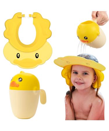 FUNUPUP Baby Shower Cap for Kids Adjustable Toddler Hair Washing Shield with Shampoo Rinse Cup Bathing Cap Baby Shower Visor Shampoo Cap(Duck Yellow)
