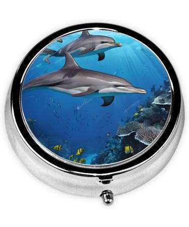 Killer Whale Round Pill Box | 3 Compartment Travel Medicine Organizer | Mini Decorative Pocket Purse for Vitamins & Tablets - Buy Online on GoSupps.com