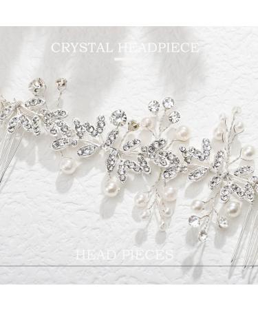 Foyte Crystal Bride Wedding Hair Comb | Bridal Headpiece with Rhinestone Flower & Pearl | Silver Leaf Hair Accessory for Women & Girls - Buy Online on GoSupps.com