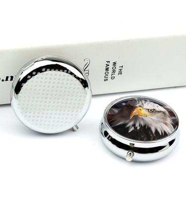 Buy Round Pill Box with America Flag & Eagle Print | 3 Compartment Decorative Metal Pill Organizer - Portable & Stylish Pocket Pill Case - Buy Online on GoSupps.com