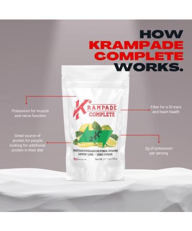 Krampade Whey Protein Fiber Supplement Electrolytes Powder | 30g Protein & 7g BCAA + 9g Soluble Fiber + 2 000mg Potassium + Magnesium Supplement| 2X More K+ Than Coconut Water Zero Sugar Lemon-Lime 1.69 Pound (Pack of 1) - Buy Online on GoSupps.com