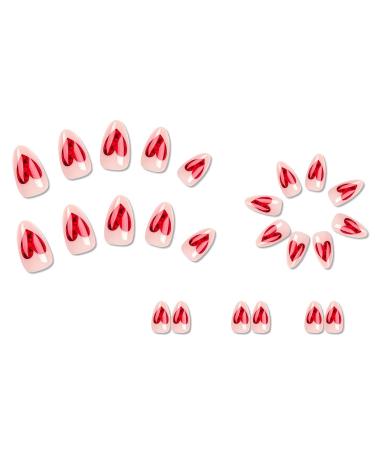 24-Piece Valentine's Day Almond Artificial Nails - Medium Red French Press-On Acrylics | 12 Sizes Oval Love Heart Nails for Women & Girls - Buy Online on GoSupps.com