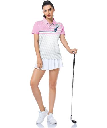 LLdress Women's Printed Polo Shirt | Short Sleeve Collared Moisture Wicking Golf Shirt - Peach Pink (Large) - Buy Online on GoSupps.com