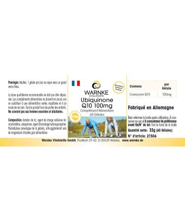 Coenzyme Q10 100mg - High Dose Ubiquinone Capsules - Vegan | 60 Ct | Warnke Vitalstoffe - German Pharmacy Quality - Buy Online on GoSupps.com