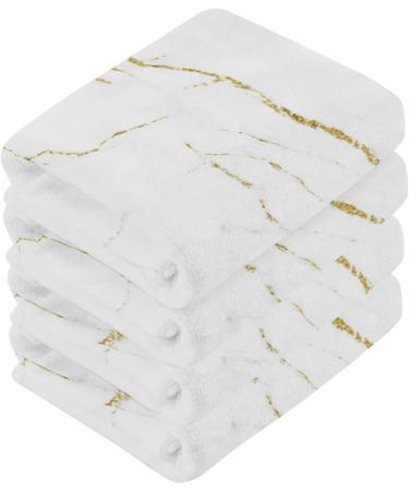SUABO White Marble Gold Print Washcloths Set 6 - Absorbent & Quick Drying Fingertip Towels for Bathroom, Spa, Gym & Kitchen - Buy Online on GoSupps.com