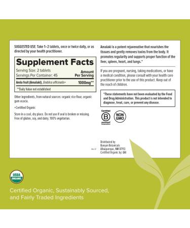 Banyan Botanicals Amalaki Tablets - Organic Amla Supplement for Immune Support & Healthy Energy - 90 Tablets | Non-GMO, Vegan - Buy Online on GoSupps.com