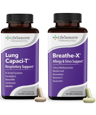 LifeSeasons Breathe-X with Lung Capaci-T - Allergy & Respiratory Support - Fast Acting Sinus Relief - Increases Oxygen Capacity & Reduces Mucus - 180 Capsules