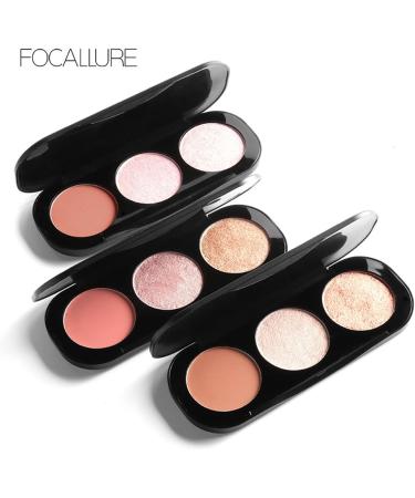 Highlighter Palette FOCALLURE 3 Colors Blusher Highlighter Palette Face Natural Contour Cheek Blush Complexion Highlight Brightening Palette Makeup Beauty Cosmetics1 - Buy Online on GoSupps.com