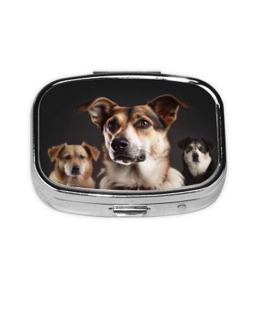 Animal Dog Photo Printing 2 Compartment Small Pill Case Cute Small Pill Box Purse Pill Boxs Travel Pill Organizer for Pocket Purse and Travel Gifts