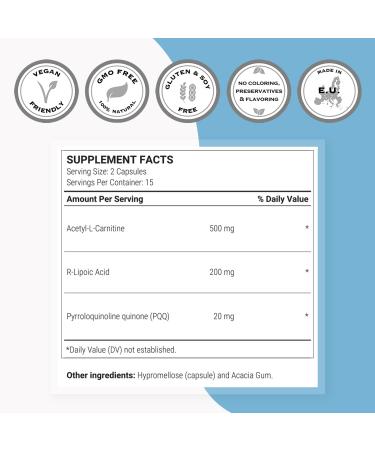 SuperSmart - Mitochondrial Formula (Advanced Formula) - with PQQ R-Lipoic Acid Acetyl-L-Carnitine - Mitochondrial Supplement | Non-GMO & Gluten Free - 30 Vegetarian Capsules - Buy Online on GoSupps.com