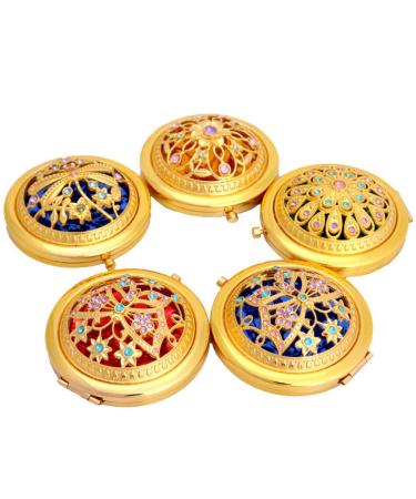 Minkissy Magnifying Compact Mirror Double Sided Travel Makeup Mirror Vintage Round Makeup Mirror Small Pocket Mirror (Random Pattern)