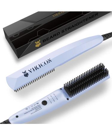VIKICON Beard Straightener 30s Quick Heat Beard Brush for Men Mini Hair Straightening Combs w/Negative Ions Portable/Fast/Anti-Scalding Hot Styling Tool for Long Medium&Short Beard Gift for Men Blue