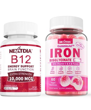 Nextdia Iron Filled Gummies 26mg+ Vitamin B12 Methylcobalamin 10000 mcg Tablets
