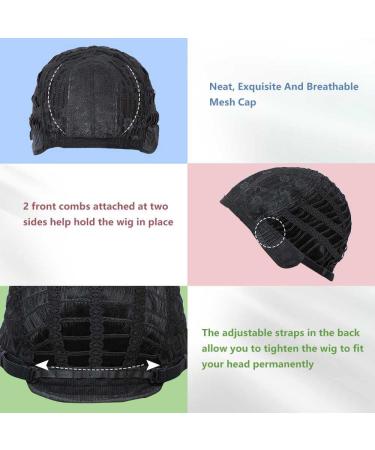 Elfairy 12 Short Bob Wavy Curly Wig with Bangs - Heat Resistant Natural Black Hair Replacement Wig for Women - Buy Online on GoSupps.com