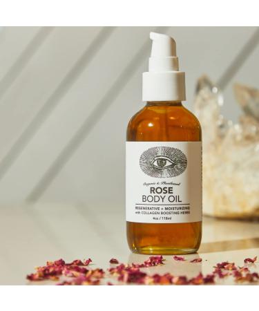 Anima Mundi Rose Body Oil - Organic Hydrating Body Oil with Moringa & Jojoba for Skin Rejuvenation - Adaptogenic Collagen Oil - 4oz - Buy Online on GoSupps.com