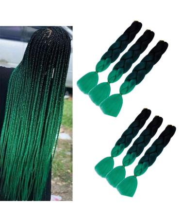 KanCalon 24 Ombre Jumbo Braids - 6 Pieces Synthetic Crochet Hair Extensions (Deep Green & Black) for Stunning Hairstyles - Buy Online on GoSupps.com