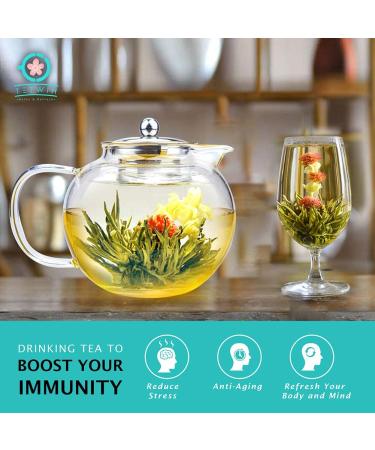 TETWIN Blooming Tea 12 Varieties Gift Canister - Hand-Tied Flowering Tea with White Tea Leaves and Edible Flowers (12 Count) - Buy Online on GoSupps.com