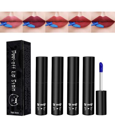5 Pcs Lip Stain Peel Off, Tattoo Color Lip Gloss Long, Lasting Waterproof Peel Off Lipstick Lip Stain Lip Gloss, Non-stick Cup Lip Stain for Women Girls (5 Pcs) 5 Colors