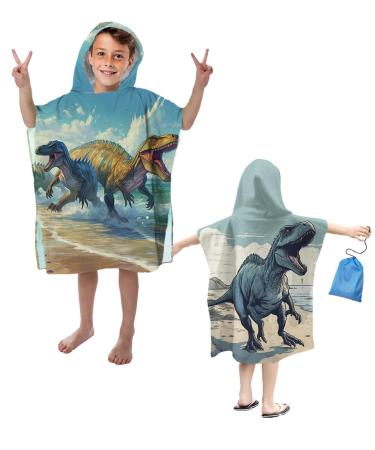 Aiorber children's bath towel with a hood beach towel made of microfiber 76x76cm children's bath towel poncho ideal for girls boys and toddlers with dinosaur motifs green-01 76x76cm