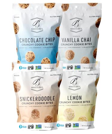 Bakeology Vegan Cookies Gluten Free Crunchy Mini Cookie Bites, Dairy Free, Non-GMO, 0g Trans Fat, Plant Based Dessert Sweets, Made with Coconut Oil & Pure Ingredients (Variety Pack)