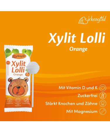 Buy Birch Gold Xylitol Lollipops | Vegan Sugar-Free Multivitamin Dental Care | 20x6g Individually Packed Fruit Lollis - Orange Flavor - Buy Online on GoSupps.com