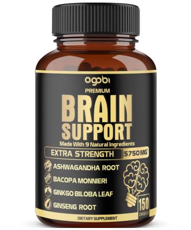 9in1 Brain Support Supplement 5750 Mg - Blended With Ashwagandha Panax Ginseng Gotu Kola Ginkgo Biloba Black Pepper & More - Accuracy Focus Memory & Energy Booster - 150 Capsules For 5 Months