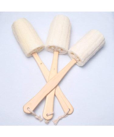 Natural Exfoliating Loofah Bath Brush on Stick - 9.4 Wooden Handle Tubular Sponge Back Scrubber for Men & Women - Buy Online on GoSupps.com