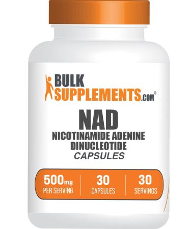 BulkSupplements.com NAD Capsules - Nicotinamide Adenine Dinucleotide NAD Supplement 500mg - for Energy Support Pure & Gluten Free 1 Capsule per Serving 30 Capsules (Pack of 1)