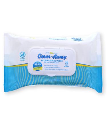 Germ-Away Antibacterial Hand Wipes - Plant Based Sanitizing Wipes for Hands and Skin Home/Office Travel Wipes - Great for Boating & Camping - Hand Wipes for Adults & Kids 72ct Fresh Scent Antibacterial Wipes (Pack of ...
