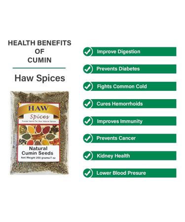HAW Cumin Seeds Whole 7oz (200g) - Premium Quality, Gluten-free, Non-irradiated, All Natural for Cooking & Tea | Adds Flavor & Taste - Pack of Whole Cumin Seeds - Buy Online on GoSupps.com