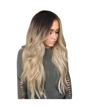 Dxlta 70cm Women Long Curly Wavy Wig Central Parting Synthetic Hair Gradient Color Party Cosplay Full Wigs