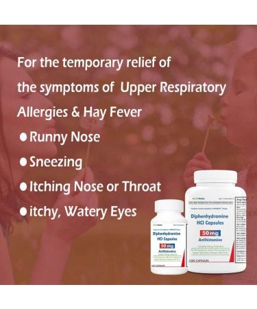 Allergy Relief Diphenhydramine HCl Capsules 50mg - 100 Count - Buy Online on GoSupps.com