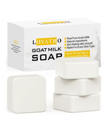 Goat Milk Soap Bar 4.8 oz (4 Bars) For Dry Sensitive Skin. Natural Soap For Women Men Kids & Baby. Great For Face & Body