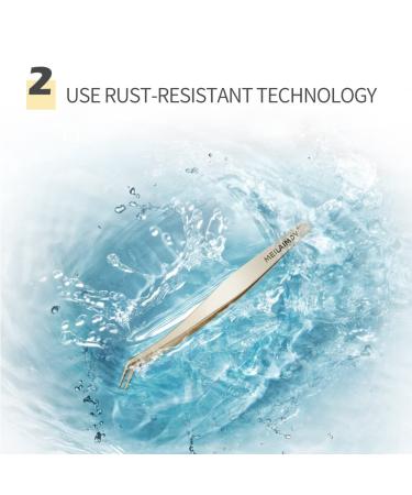 MEILAIMDY Eyelash Extension Tweezers - Professional Curvy & Pointed Edge Stainless Steel - 2 Pack Gold Precision Tool for False Eyelashes - Buy Online on GoSupps.com