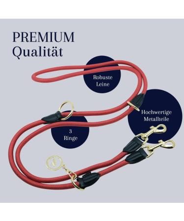 Hundeleine 3M Velvetier - Adjustable Paracord Dog Leash for Large & Medium Dogs | Durable Nylon Double Linen with 2 Carabiners | Milano Red - Buy Online on GoSupps.com