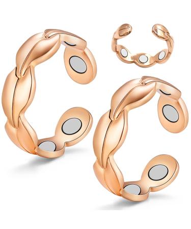 Vicmag 2PCS Copper Rings for Women 7X Ultra Strength Magnetic 99.99% Solid Pure Copper Adjustable with Gift Box (Rose Gold) Leaf Rose Gold