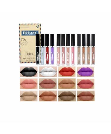 Xiahium 4Pcs Matte Liquid Lipstick Set Nude Dark Lip Stain Lip Gloss Makeup Set Non Stick Cup Not Fade Long Lasting Waterproof Lip Stain Gloss Gift Set for Women and Girls 0.08 Fl Oz (Pack of 4) A