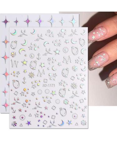 Dornail Aurora Silver Star Moon Planet 3D Holographic Nail Stickers - 6 Sheets | Self-Adhesive DIY Nail Art Decals - Buy Online on GoSupps.com