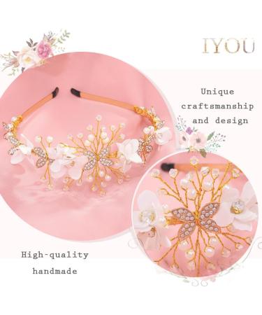 IYOU Flower Wedding Headbands Gold Pearl Hair Hoop Rhinestone Bridal Bride Communion Hair Accessories for Girls - Buy Online on GoSupps.com