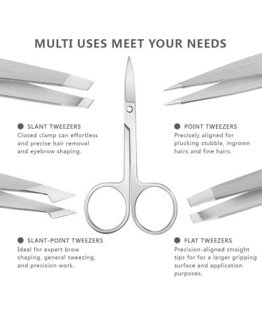 Professional Precision Tweezers for Women - 5 Pack Silver Set for Ingrown Hair, Eyebrows, Plucking, and Facial Hair Removal - Buy Online on GoSupps.com