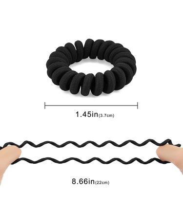 Spiral Hair Ties 12 Pcs - Cloth Black Ponytail Holders for Thick Hair - No Crease Phone Cord Ties for Women - 4.5CM - Buy Online on GoSupps.com