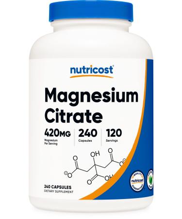 Nutricost Magnesium Citrate 420mg, 120 Servings (210mg Per Capsule, 240 Vegetarian Capsules) - Gluten Free, Non-GMO, Vegetarian Friendly 240 Count (Pack of 1) - Buy Online on GoSupps.com