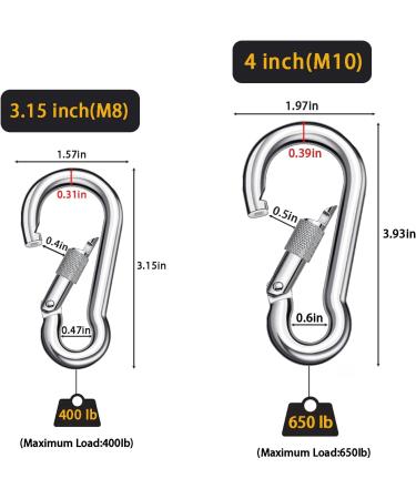 SpotDoo 304 Stainless Steel Locking Carabiner Clip - Heavy Duty Spring Snap Hook (4 Inch) - M10 - Buy Online on GoSupps.com