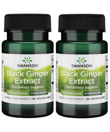 Swanson Black Ginger Extract - Promotes Healthy Blood Circulation and Physical Vigor - May Aid Heart Health, Muscle Tissue, and Mental Wellbeing - (30 Veggie Capsules, 100mg Each) 2 Pack