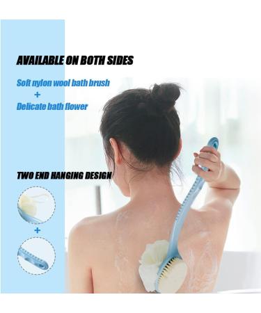 Bath Brush with Curved Long Handle Shower body brush with bristles and Sponge Loofahs Back Scrubber Bath Mesh Sponge for Skin Exfoliating Bath massage bristles (blue) - Buy Online on GoSupps.com