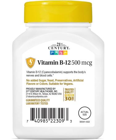 21st Century B-12 500 mcg Tablets 110-Count - Pack of 2 | Energy & Immune Support - Buy Online on GoSupps.com