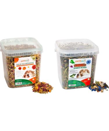 Petifool wild flower meadow 600g - supplementary feed for rodents - for rabbits guinea pigs hamsters chinchilla & more - without artificial additives & rodents Herba 430G - Sole feed for rodent bundle with rodent Herba