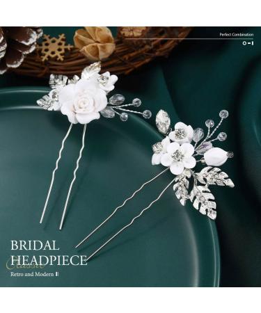 Unicra Silver Flower Wedding Hair Pins, Rhinestone Bridal Hair Piece (Pack of 2) - Buy Online on GoSupps.com